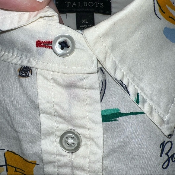 Talbots Classic Cotton Shirt Scenic France Print Button Down Blouse XL - Picture 9 of 12